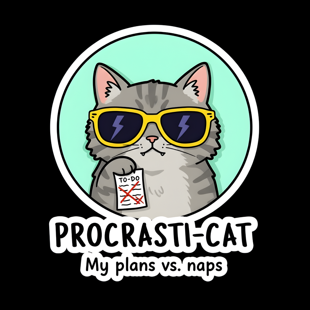 Procrasti Cat Full Color Sticker