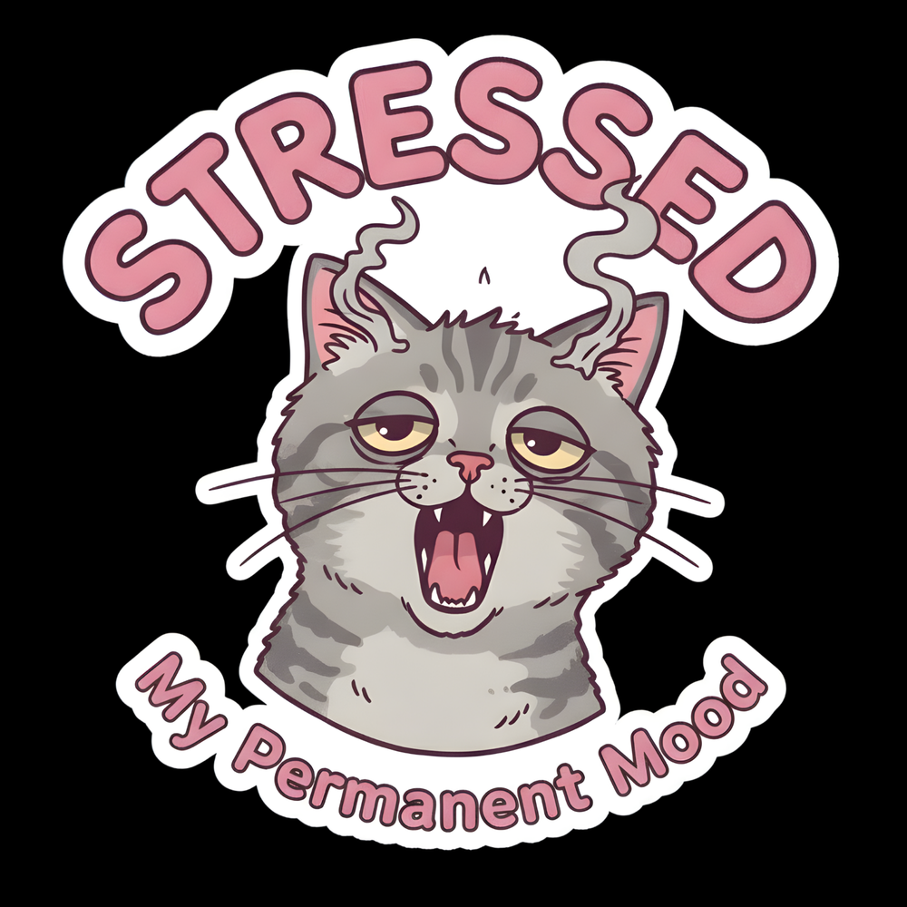 Stressed Cat Mood Full Color Sticker