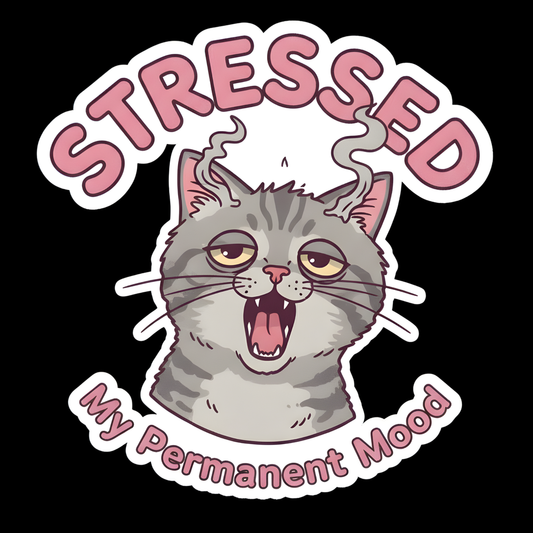 Stressed Cat Mood Full Color Sticker