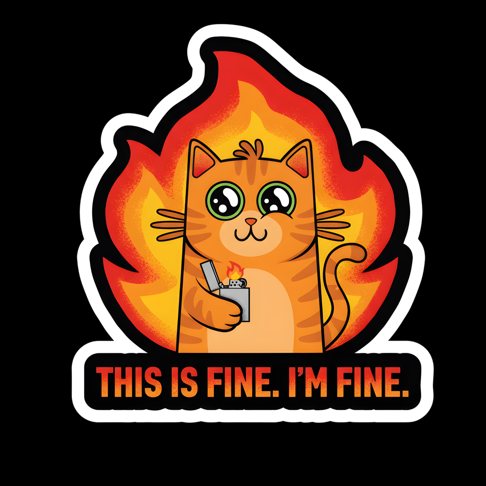 This Is Fine Cat Full Color Sticker