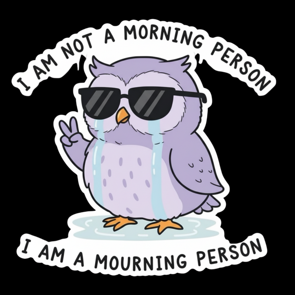 Not A Morning Person Owl Full Color Sticker