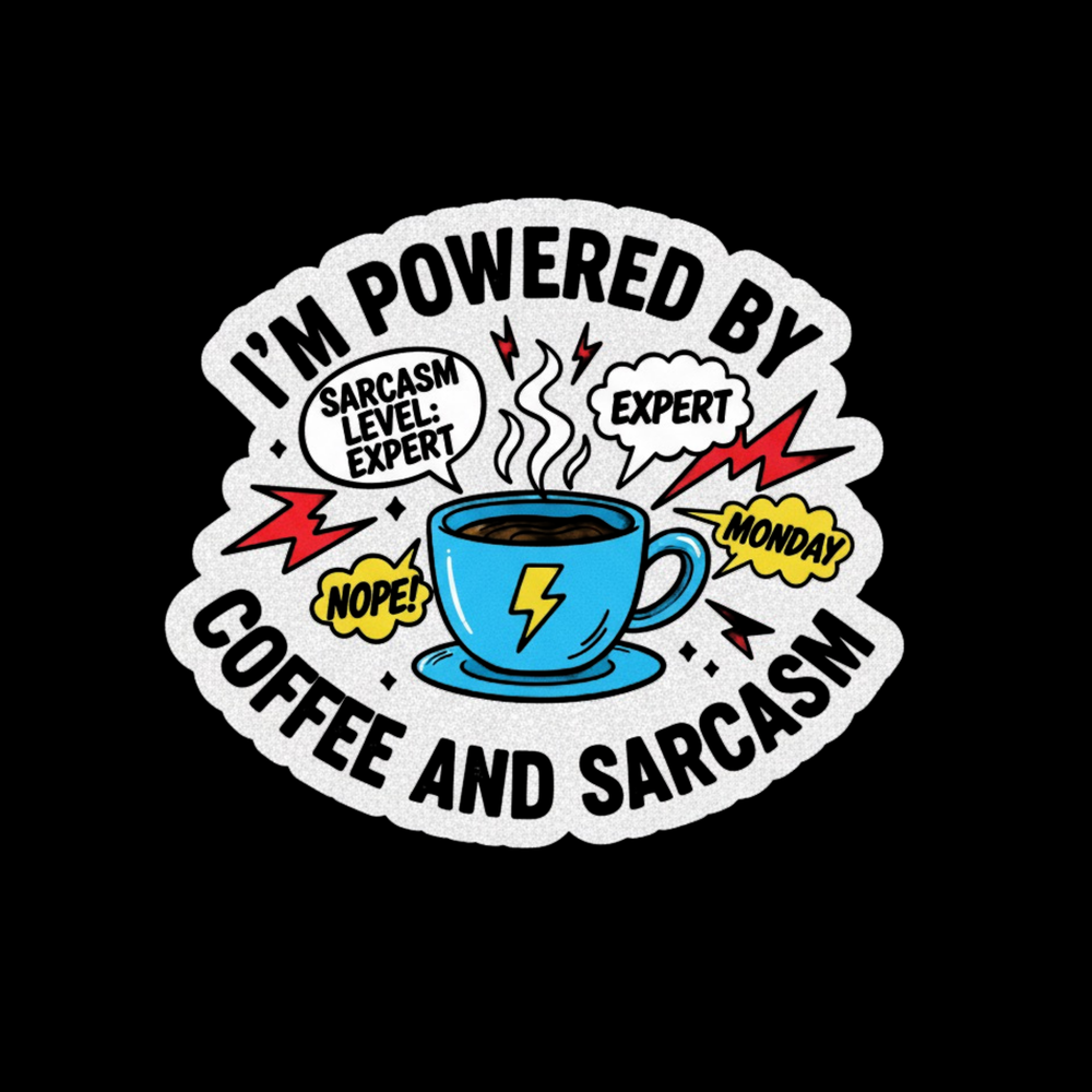 Powered By Coffee And Sarcasm Full Color Sticker
