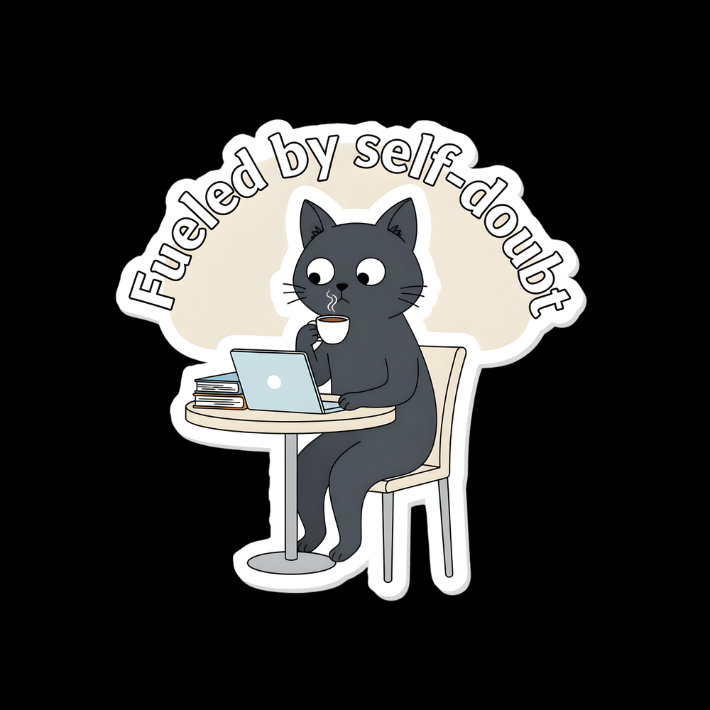 Fueled By Self-Doubt Cat Full Color Sticker