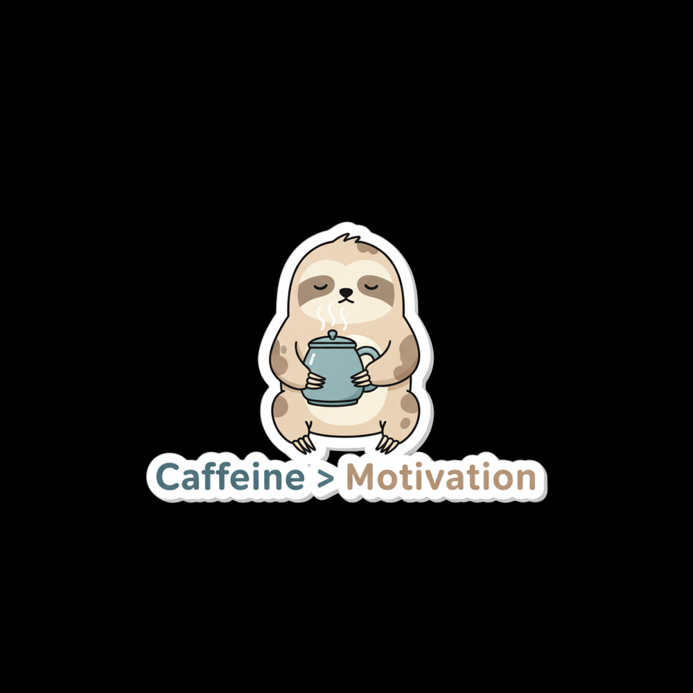 Caffeine Over Motivation Sloth Full Color Sticker