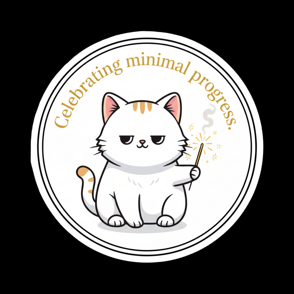 Celebrating Minimal Progress Cat Full Color Sticker
