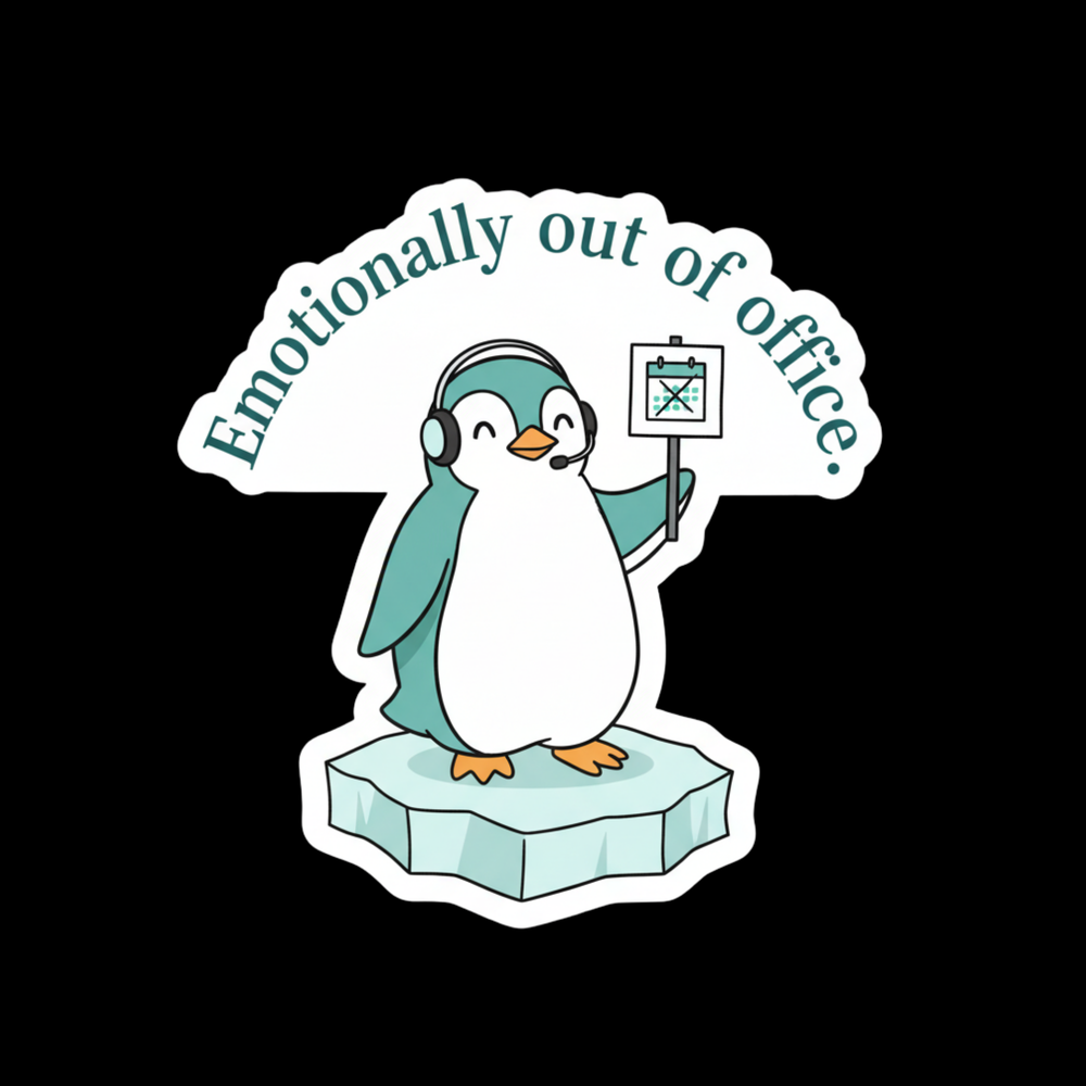 Emotionally Out Of Office Penguin Full Color Sticker