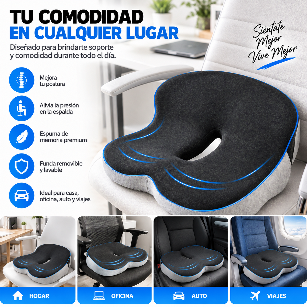 Memory Foam Seat Cushion w/Lumbar Support Pillow for Back & Sciatica Pain Relief2