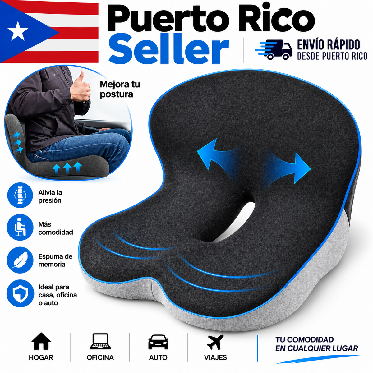 Memory Foam Seat Cushion w/Lumbar Support Pillow for Back & Sciatica Pain Relief0