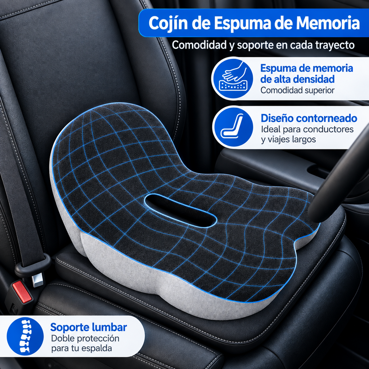 Memory Foam Seat Cushion w/Lumbar Support Pillow for Back & Sciatica Pain Relief6