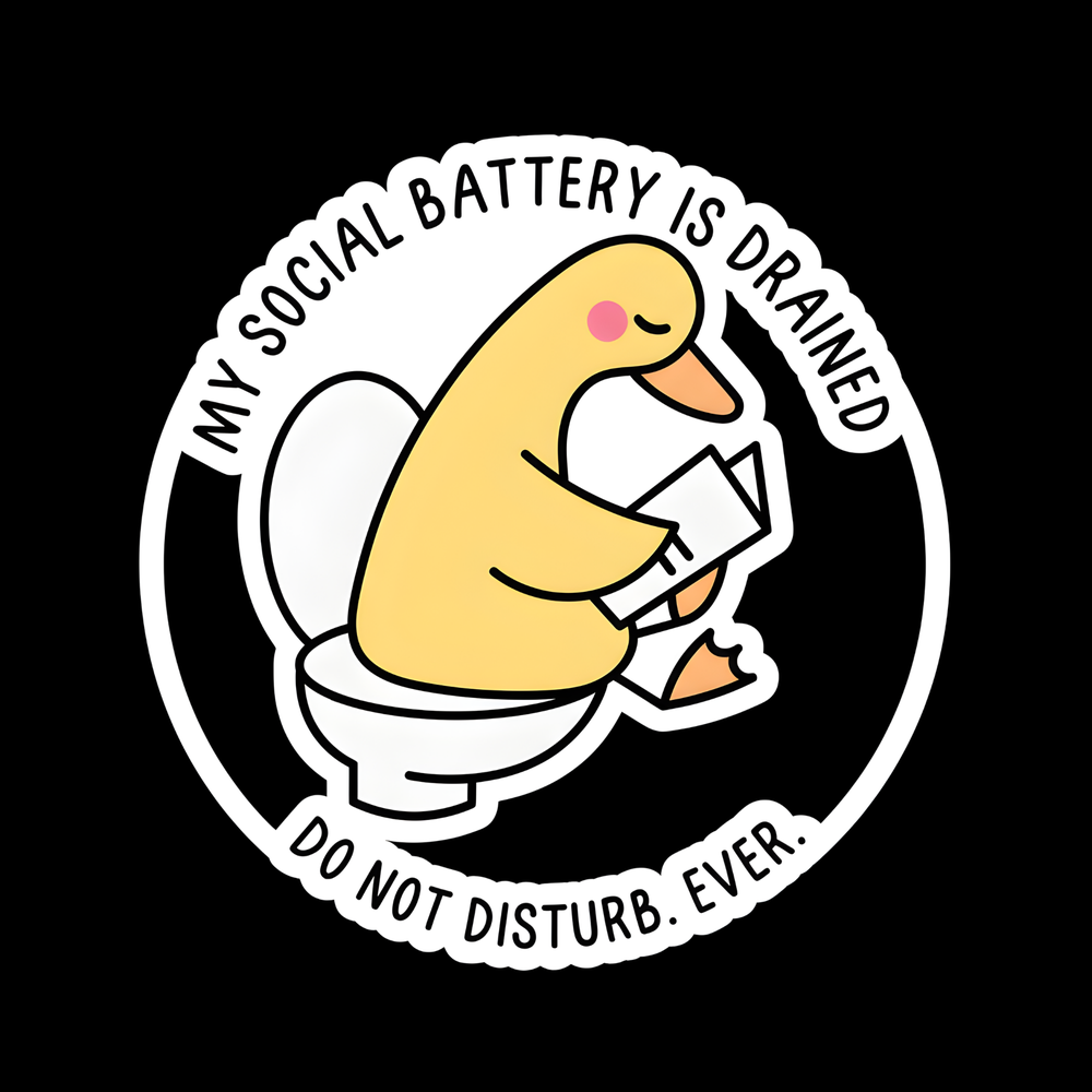Social Battery Drained Duck Full Color Sticker