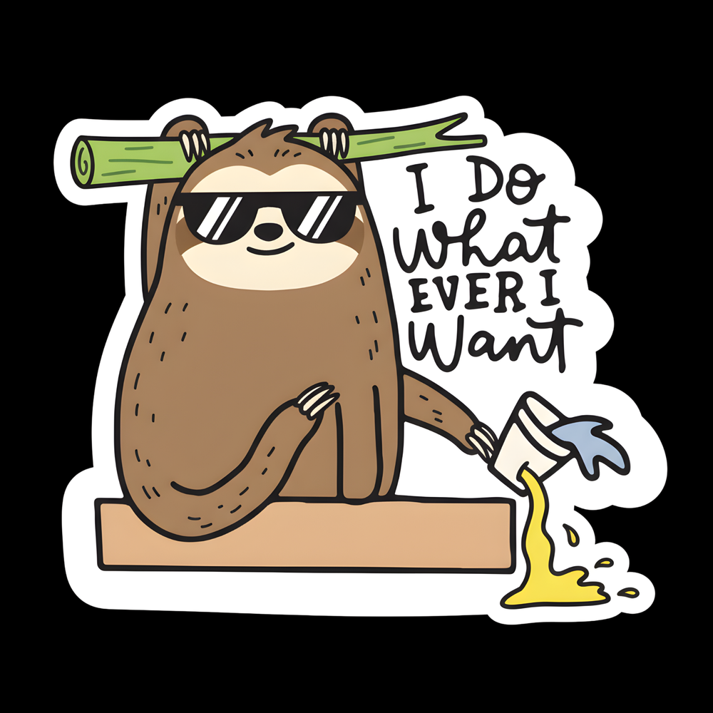 I Do Whatever I Want Sloth Full Color Sticker