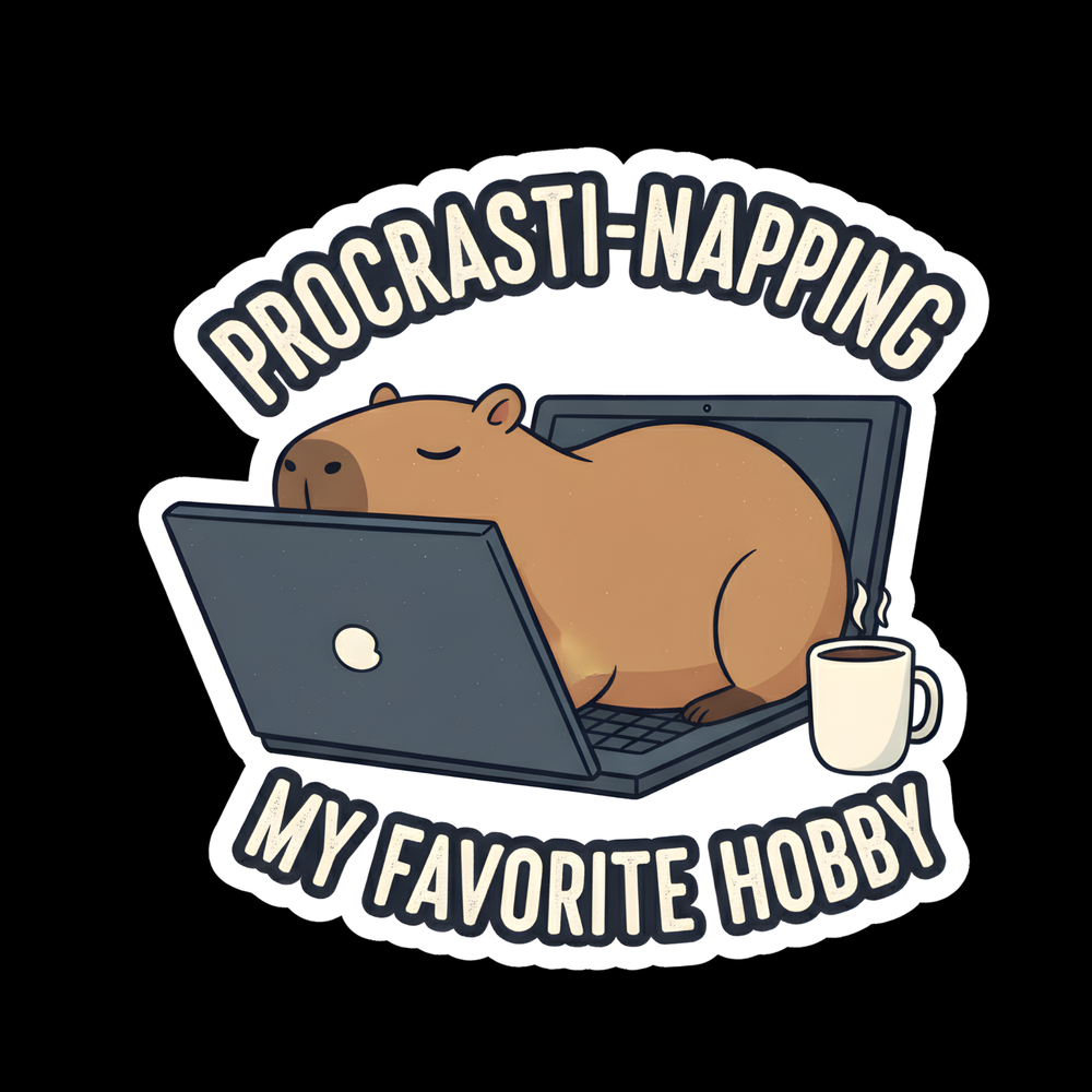 Procrasti Napping Capybara Full Color Sticker