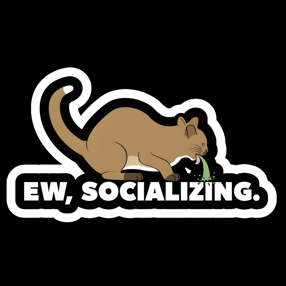 Ew Socializing Cat Full Color Sticker