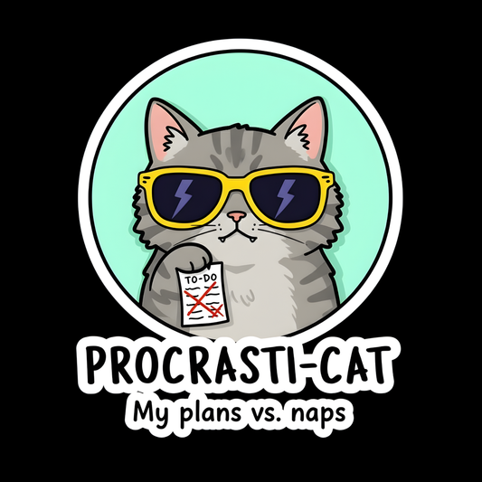 Procrasti Cat Full Color Sticker