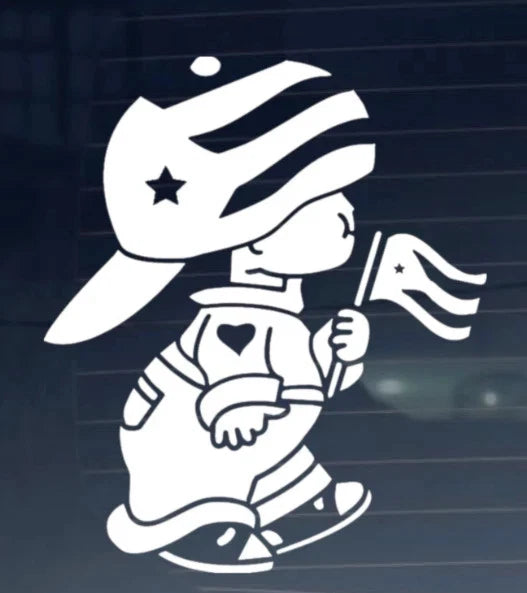 Sticker en Vinyl de Niño aguantando la Bandera de PR